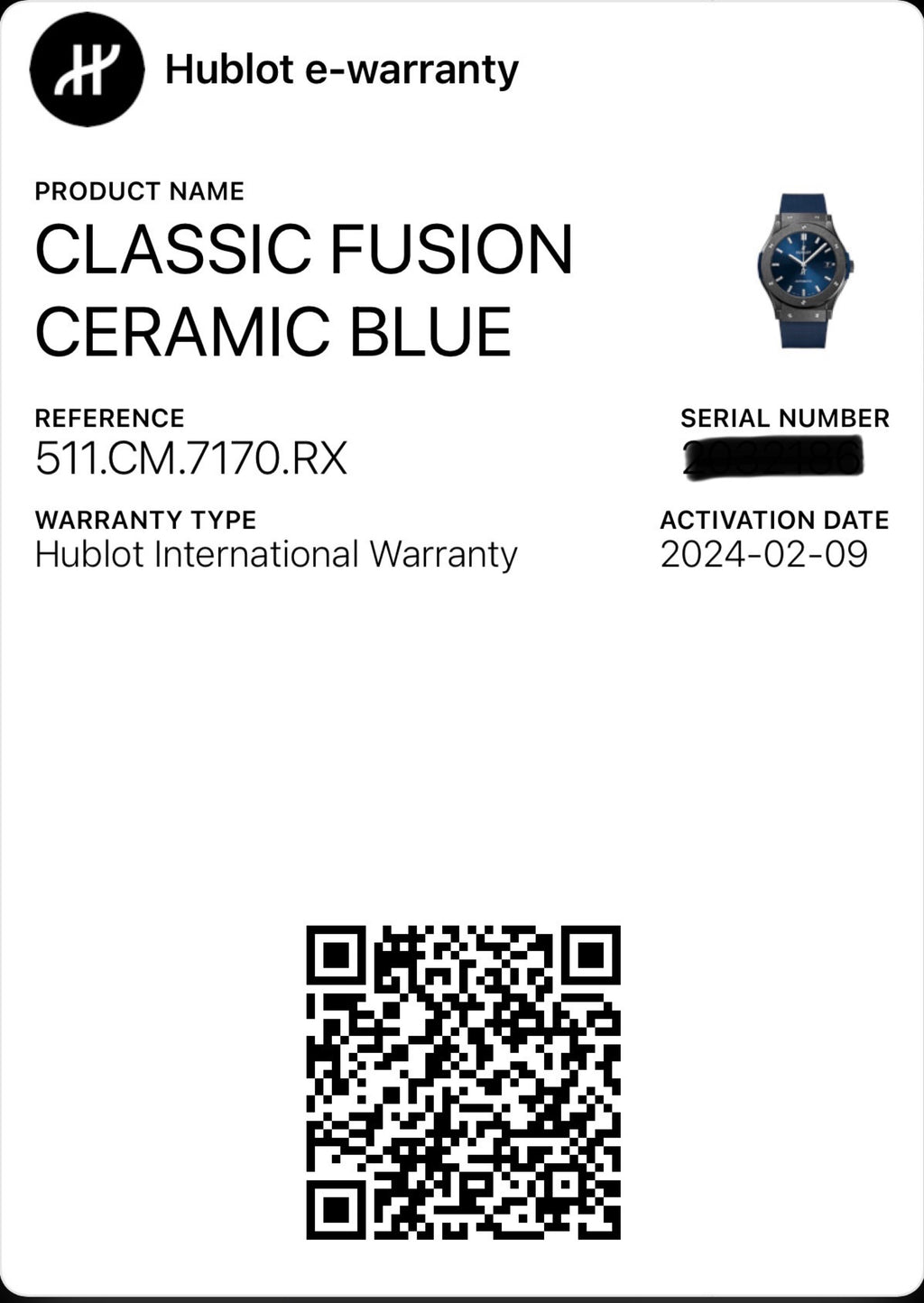 Hublot Classic Fusion Blue 45mm 511.CM.7170.RX