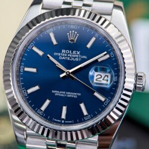 Rolex Datejust 41 Blue Stick Dial Ref 126334 Jubilee Bracelet with Fluted Bezel