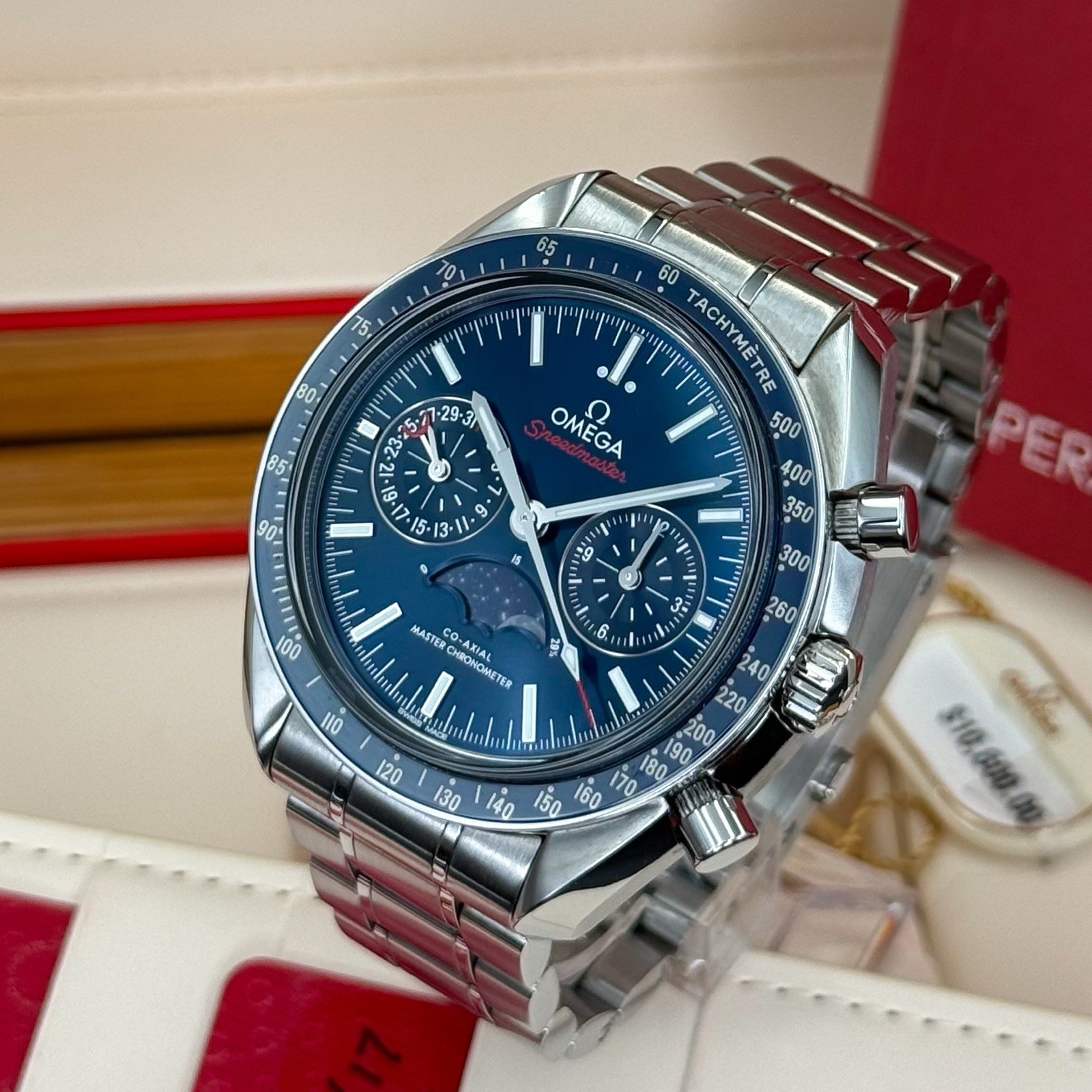 OMEGA Speedmaster Blue Dial Moonphase On Factory Bracelet 304.33.44.52.03.001 - Image 8