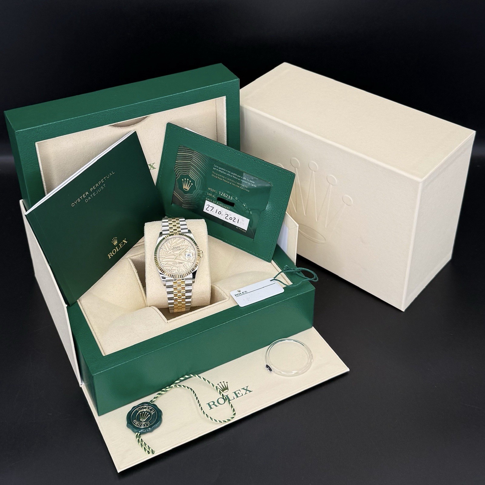Rolex Palm Motif Dial Datejust 36 126233 Yellow Gold Rolesor Jubilee Flutted - Image 4